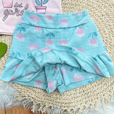  Conj. Blusa Little Garden e Short Saia Flores - Rosa